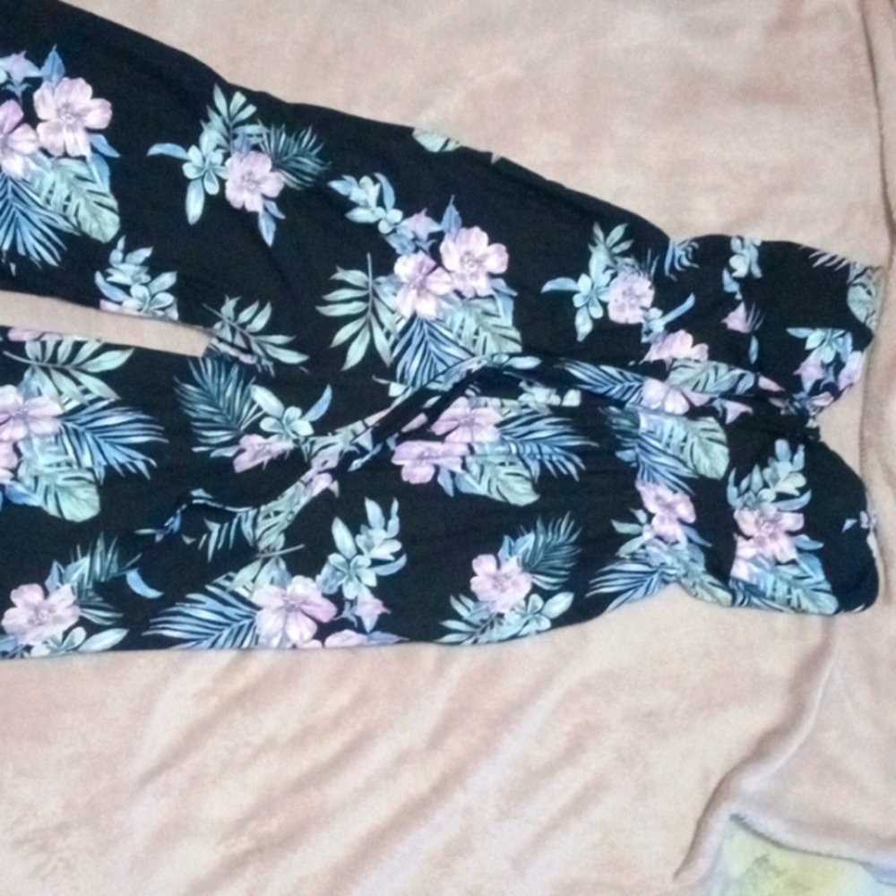 Strapless black flower jumpsuit